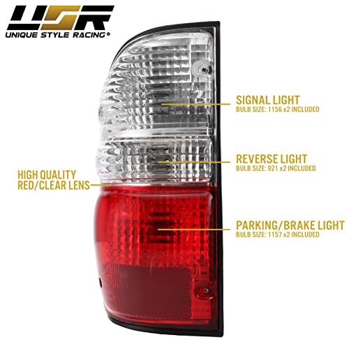 Usr Depo 01-04 Tacoma Tail Lights - Jdm Style Red/Clear Lens Rear Tail Lamps Set (Left + Right) Compatible With 2001-2004 Toyota Tacoma Pickup Truck (6 Bulbs And Sockets Included) #TOP5