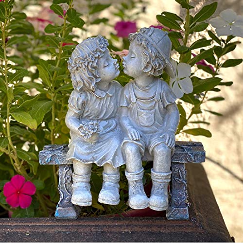 Lily’s Home First Kiss Resin Garden Statue, Little Girl and Boy Kissing