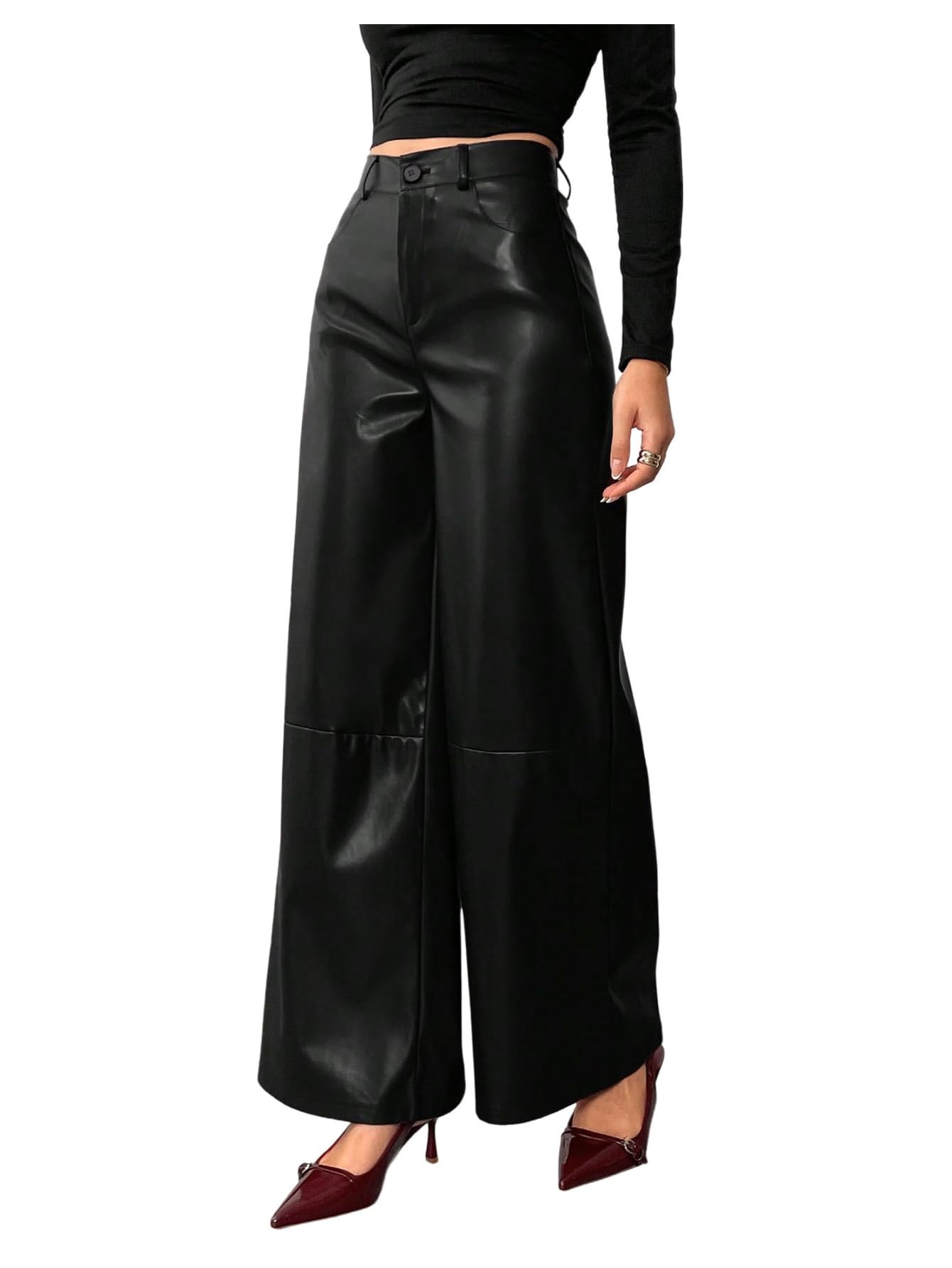 Floerns Womens High Waisted Leather Pants Straight Leg Dressy Casual Trousers