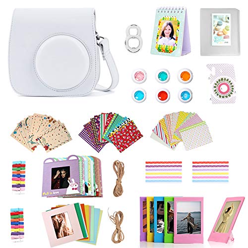 Artman 14-in-1 Instax Mini 9 Accessories Bundle Kit for Fujifilm Instax Mini 9/8/8+ Include Camera Case/Album/Selfie Lens/Filters/Table Frames/Wall Hanging Frame/Stickers/Film Calendar(Smokey White)