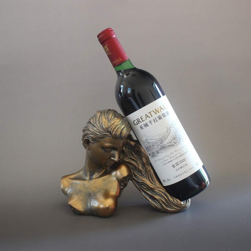 Decorative Wine Bottle Holder,Long Hair Woman Sculpture Functional Kitchen Statue,as Bar Kitchen Decor Tabletop Wine Racks Bronze 22x10x12cm(9x4x5inch) Gift