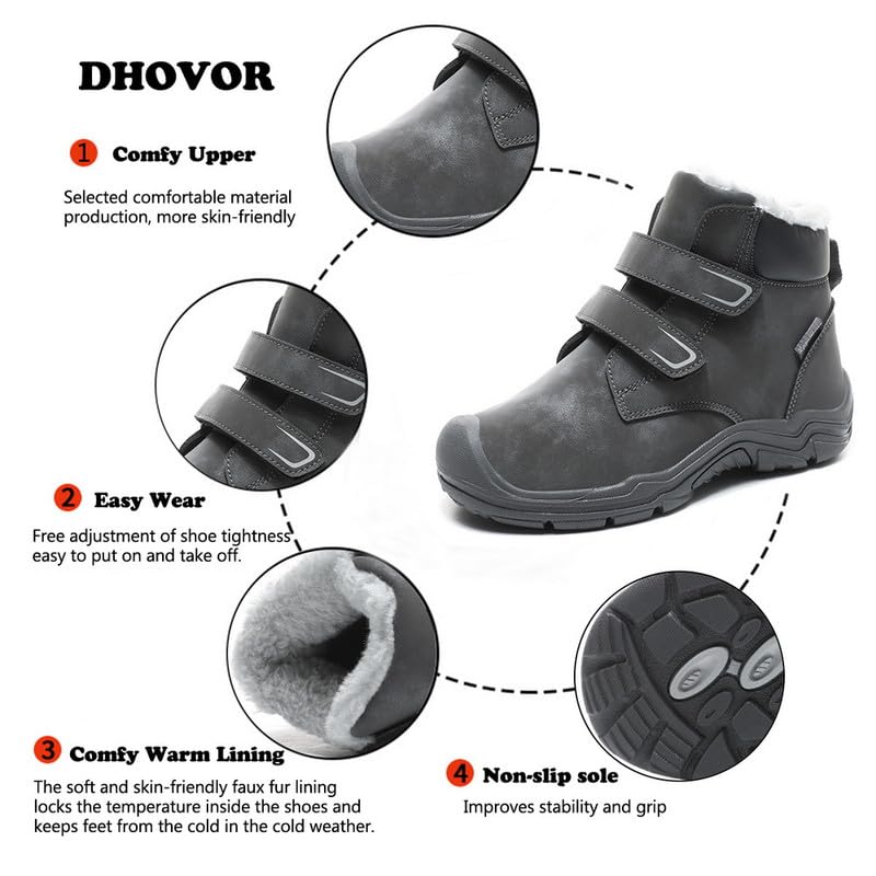 DHOVOR Boys Girls Winter Boots Non-Slip Hiking Boots Waterproof Warm Snow Boots Casual Sneakers for Kids2
