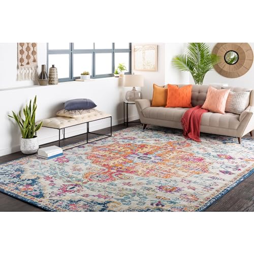 Livabliss Asmara Vintage Teppich groß - Teppich Wohnzimmer 200x274 cm, Esszimmer, Schlafzimmer, Orientalischer Teppiche Boho Style - Carpet Living Room, Bunter Muster, Blau und Orange