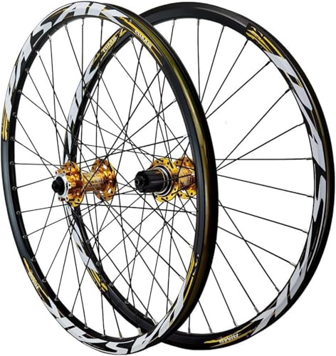 KUNYOS Mountain Bike Wheelset 26/27.5/29 Inch, Double Wall Alloy Disc Brake MTB Wheels, 32H Stainless Steel Spokes, HG Hub 7-12 Speed,Gold,26inch