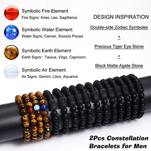 Zodiac Taurus Gifts Bracelets For Men Women, Mens Taurus Gifts Natural Tiger Eye & Matte Agate Stone Zodiac Beaded Bracelets Constellation Horoscope Jewelry Taurus Gifts Bracelets For Men Women #TOP6