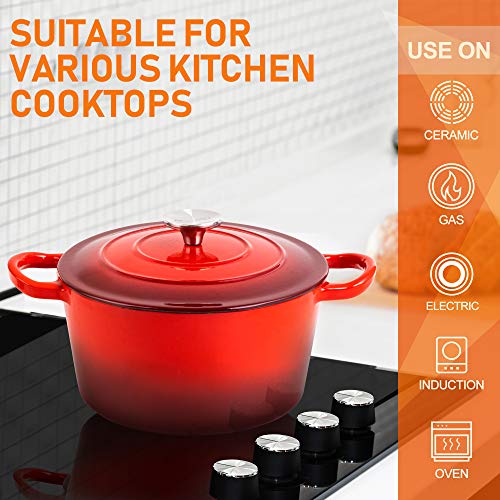 Michelangelo Dutch Oven, Enamel Cast Iron Dutch Oven With Lid, 4Qt Cast Iron Dutch Oven Pot, Enameled Dutch Oven 4 Quart With Silicone Handles & Mat, Red #TOP3