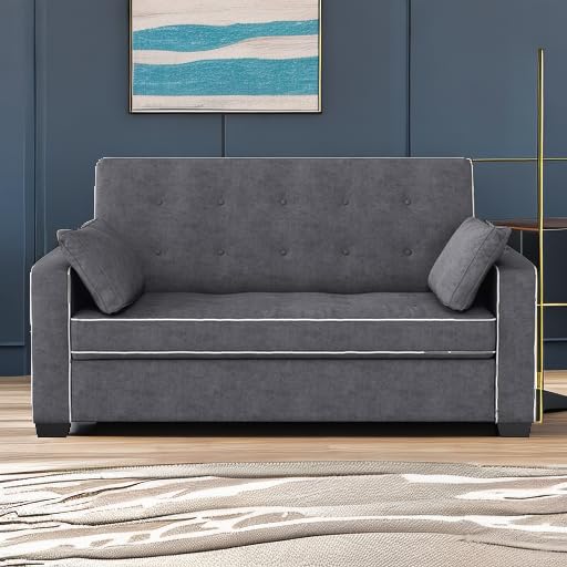 Image of Serta Ainsley 72.6 inch Convertible Sleeper Sofa, Queen Size, Dreamcoil Comfort, Soft Woven Fabric, Charcoal