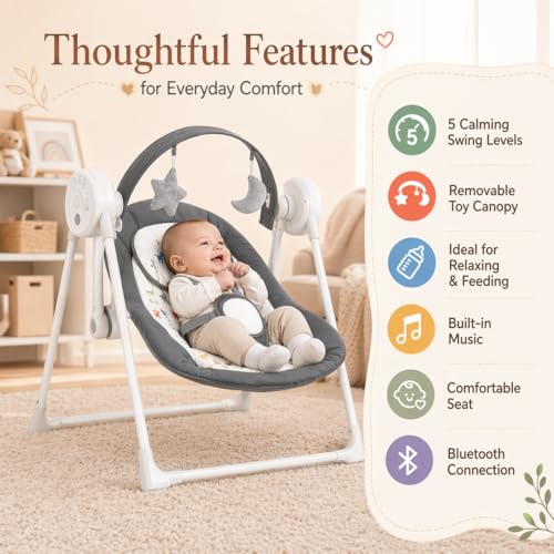 Image of Baby Swing SpaceSaver Ultra-Compact Foldable Infant Swing (Fits in 5.3 inch Gaps!) 6 Speed Modes | Portable Newborn Swing for Travel /Car /Picnic (0-6M, 6-20lbs)