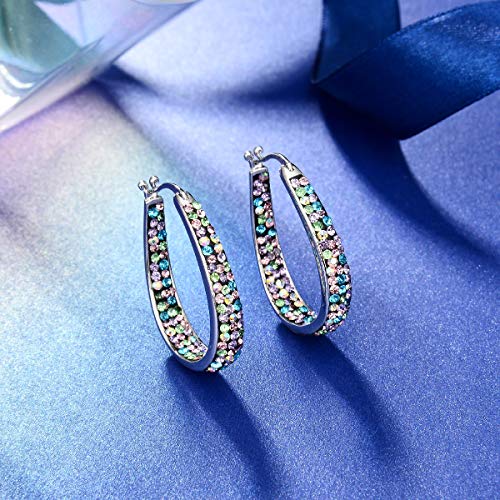 Crystal Hoop Earrings - Silver Plated Inside Out Oval Shape Hoop Earrings for Women, 1.2 Inch4