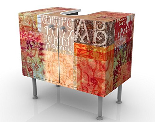 Waschbeckenunterschrank 2 Türen Muster höhenverstellbar mit Füßen - 60er Breite - originell Modern Unterschrank rot Bad Gäste WC Möbel mit Motiv 1523