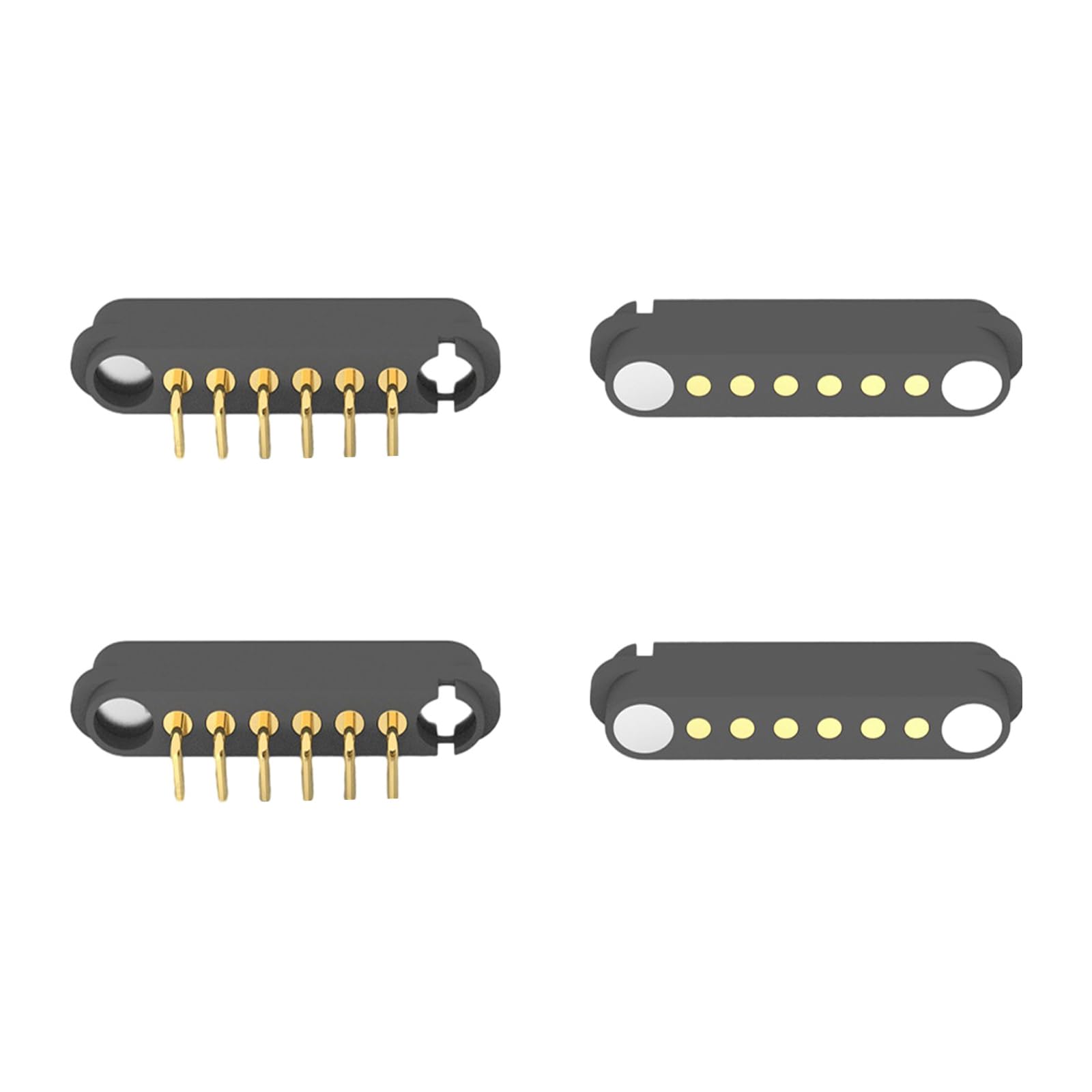 Tcbstone Men's Black 2 Pair 2/3/4/5/6/7/8Pin Bend Magnetic Pogo Pin Connector, +Fe 2.54Mm Spring Loaded Pogopin Connector Dc Power Charge Probe Socket (6Pin)