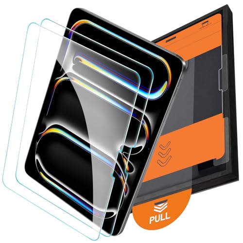 OMOTON 2 Pack Screen Protector for iPad Pro 11 inch M5 M4 (6th&5th Generation 2025/2024) TOP 9H+ Tempered Glass with Easy Installation Tray Case & Apple Pencil Compatible