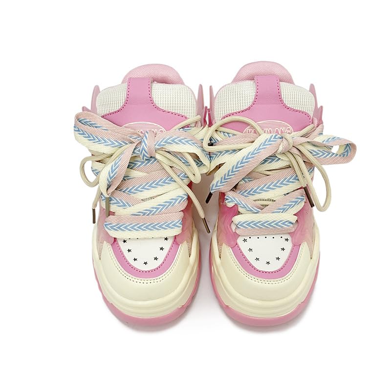 Cute Star Shoes for Women Jelly Thick Sole Lace-up Chunky Platform Comfort Sneakers Pretty Pastel Gifts for Girls Summer Plus Size Sneakers Back to School2