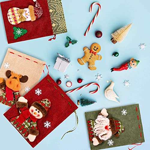 KAHEIGN 5 Pièces Sacs à Cordon de Noël, Sacs en Toile de Jute de Grand Tissu 3D Père Noël Bonhomme de Neige Renne Sacs Cadeaux de Noël Sacs d'emballage de Noël Sacs de Friandises pour Fête de Noël - Image 5