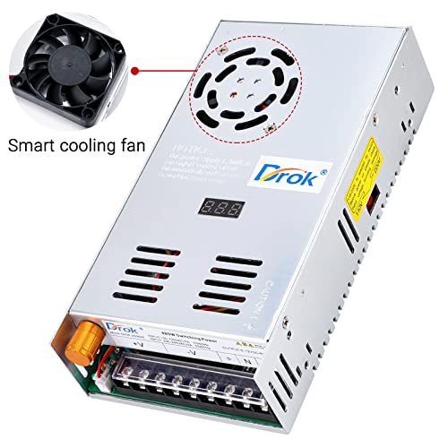 Image of DROK 12V Power Supply, AC 110V 220V to DC 0-12V 40A 480W Buck Converter, Adjustable Variable LED Adapter Regulated 5V 6V 9V 12Volt Voltage Transformer 10A 20A 30A 40Amp Charger for Lab CCTV
