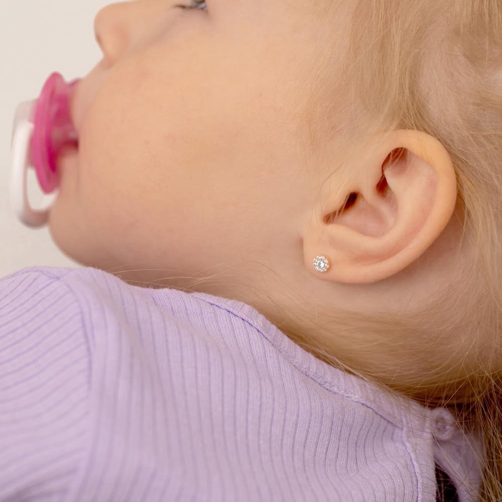 14k Yellow Gold Girls Sparkling Round Cubic Zirconia Burst Screw Back Earrings - Beautiful CZ Earrings For A Little Girl - Delicate Burst of CZ Earrings For A Younger Girl