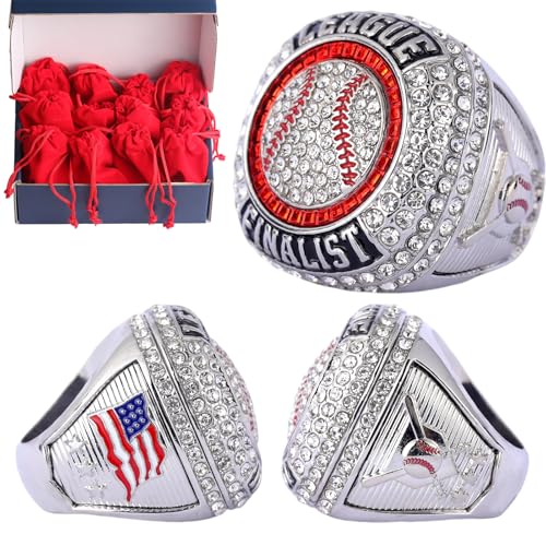 TOPSPORTSJEWELRY Sports Awards 12 pcs Pack Baseball League Champions & Finalist Trophy rin Size 9.5 Baseball Awards Players Prize (Silver)