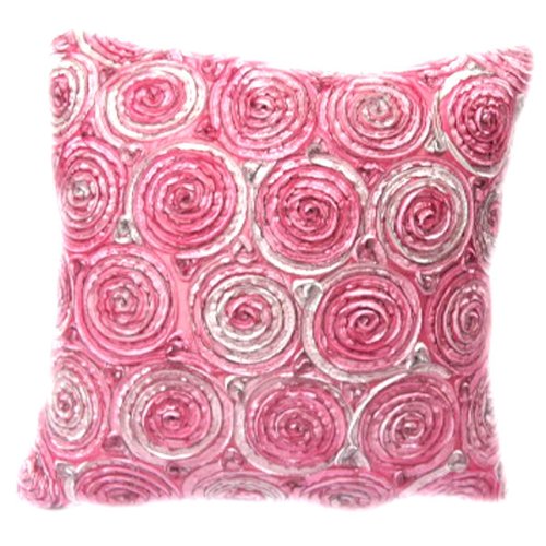 ''ENJOY SMILE'' (Single) Two Tone 3d Bouquet of Pink Roses Throw Cushion Cover/pillow Sham Handmade By Satin and Thai Silk for Decorative Sofa, Car and Living Room Size 16 X 16 Inches