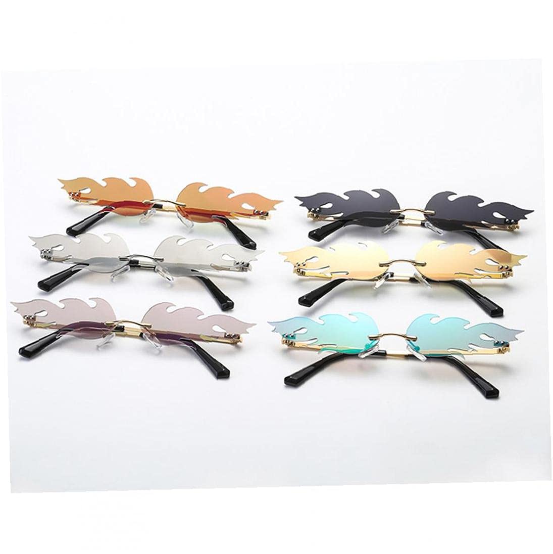 FORAUTO Sans Monture Vague Lunettes De Soleil Feu Flamme Lunettes De Soleil Streetwear Voiture Conduite Lunettes Tendance Etroite Mode Uv 400 Lunettes