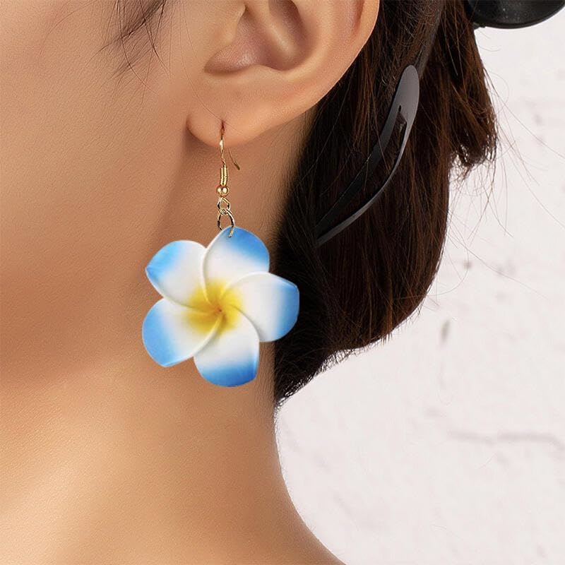 Cute Hawaiian Frangipani Pendant Earrings, Bohemian Tropical Flower Hawaiian Beach Party Accessories for Women's Gifts - Image 3