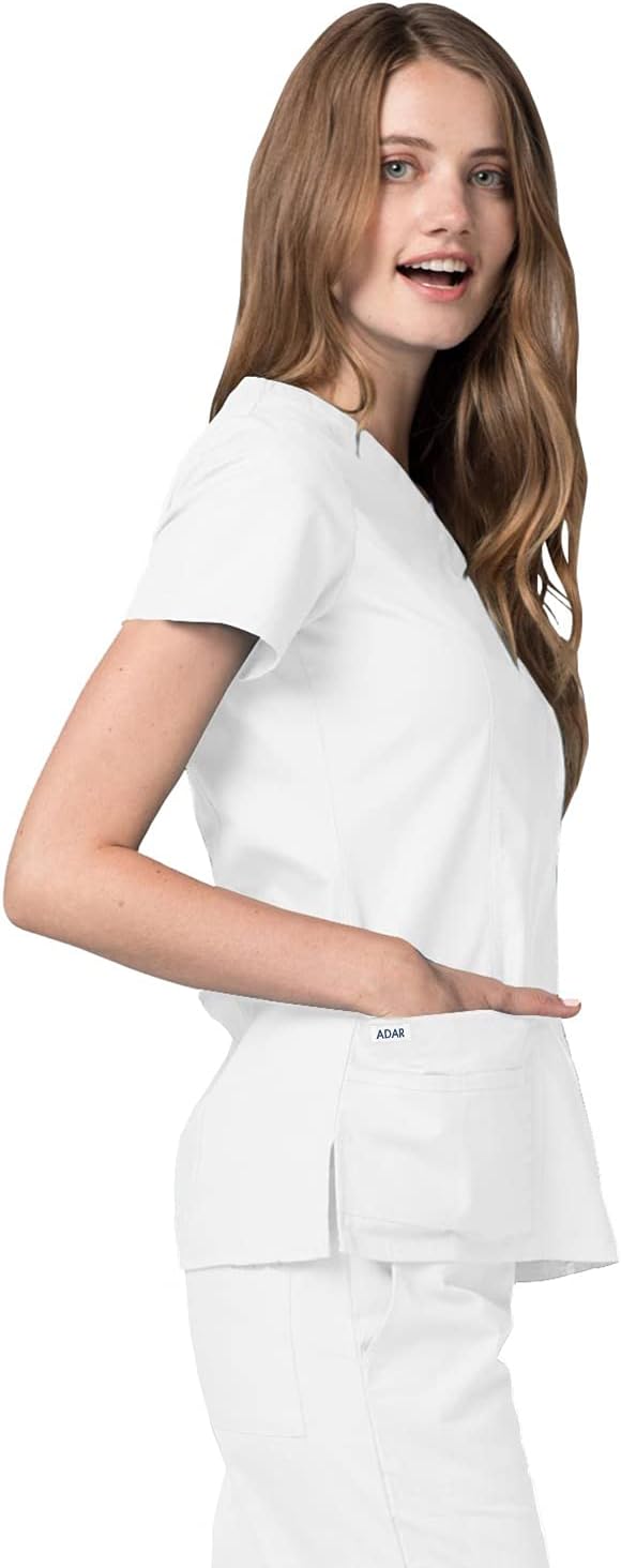 Adar Universal Scrubs for Women - Double Stitched Mock Wrap Scrub Top