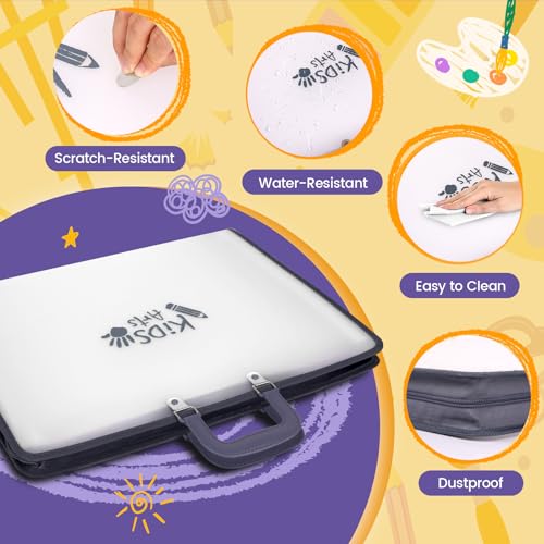Image of 11x17 Kids Art Portfolio - Accordian File Organizer with 13 Pockets, Art Portfolio for Kids with Handle and Zipper Closure - Oxford Cloth, Frosted Translucent Artwork Folder for Children - 1 Pack