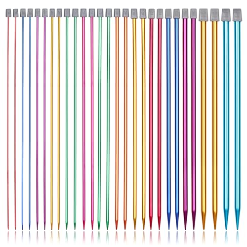 Aeelike Lot de 14 paires d'aiguilles à tricoter droites en aluminium coloré de 2 à 10 mm de long - 35 cm de long - Pour débutants et adultes souffrant...