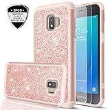 Samsung Galaxy J2 Core Case with Tempered Glass Screen Protector [2 Pack], LeYi Glitter Bling Girls Women Dual Layer Heavy Duty Protective Phone Case Cover for Samsung Galaxy J2 Core TP Rose Gold