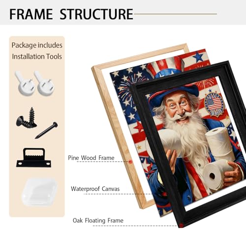 Image of American Flag Framed Canvas Wall Art, Funny 4th of July Bathroom Canvas Prints, Humorous Uncle Sam Toilet Paper Patriotic Decorations, Independence Day Wall Decor for Bathroom Living Room 6x8