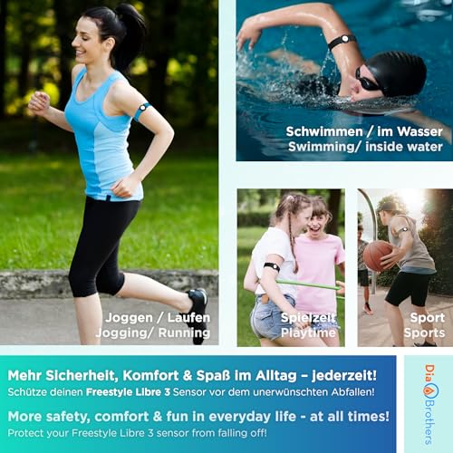 DiaBrothers® Bande de fixation pour Freestyle Libre 3 capteur | Étanche et flexible | Maintien sûr et protection | Bracelet réglable - Support: transparent - Bracelet: bleu ciel - Taille: L (35-45 cm) – vue 5