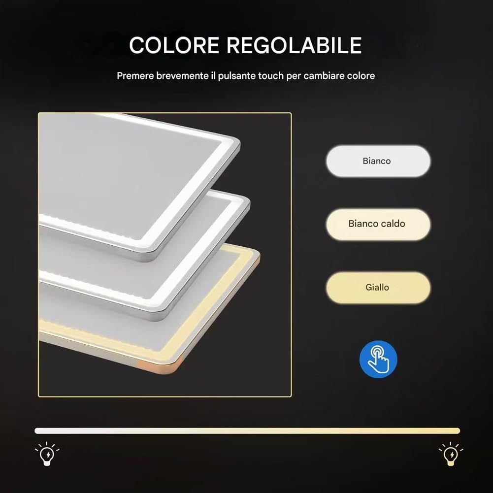 Shally Dogan Specchio da Terra Figura Intera con Luci Led e Pulsante Touch, Stand da Pavimento Struttura Alluminio Resistente con Illuminazione Dimmerabile Bianco Freddo, Caldo e Naturale, 160 x 50 cm