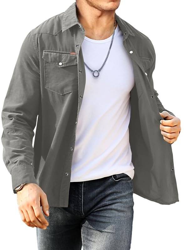 Meilicloth Cord Hemd Herren Hemdjacke Hemden Langarm Button Placke Langarm...