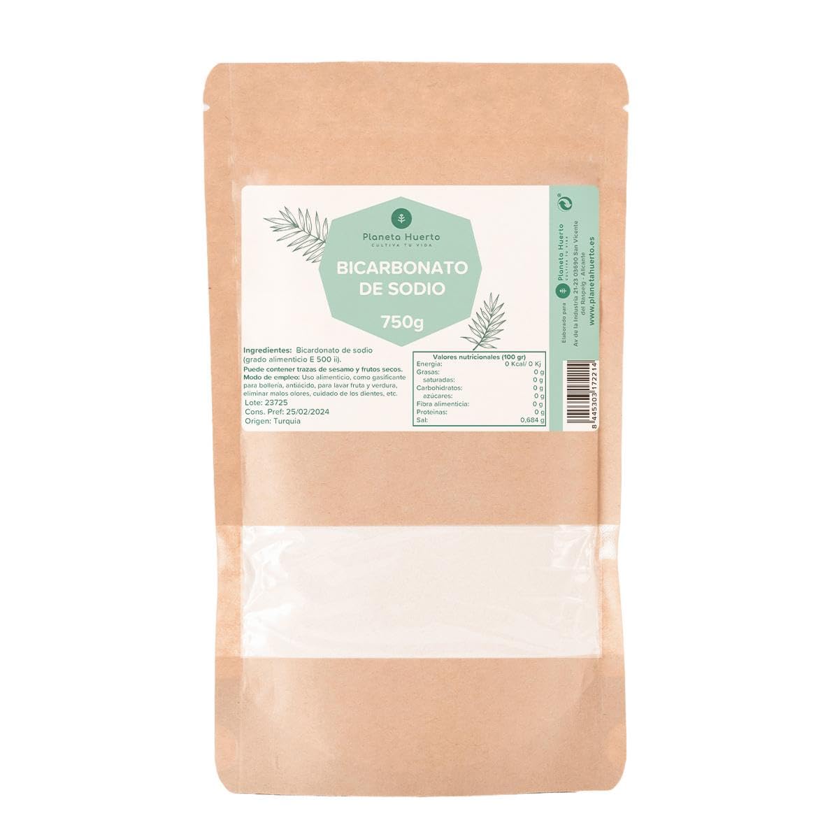 PLANETA HUERTO | Bicarbonato de Sodio Alimentario ECO 750 g - Uso Alimentario, Ecológico y Multiusos para Cocina y Limpieza