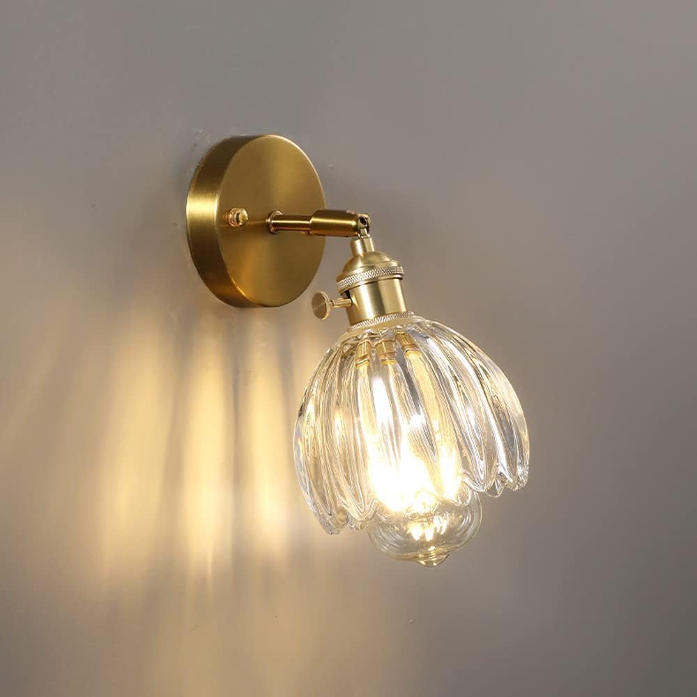 VGTLAKEX Wall Light Glass Wall Sconce Lamp Brass Mount Light Copper Headboard Lighting Living Bedroom Bedside Reading E27 Sconces