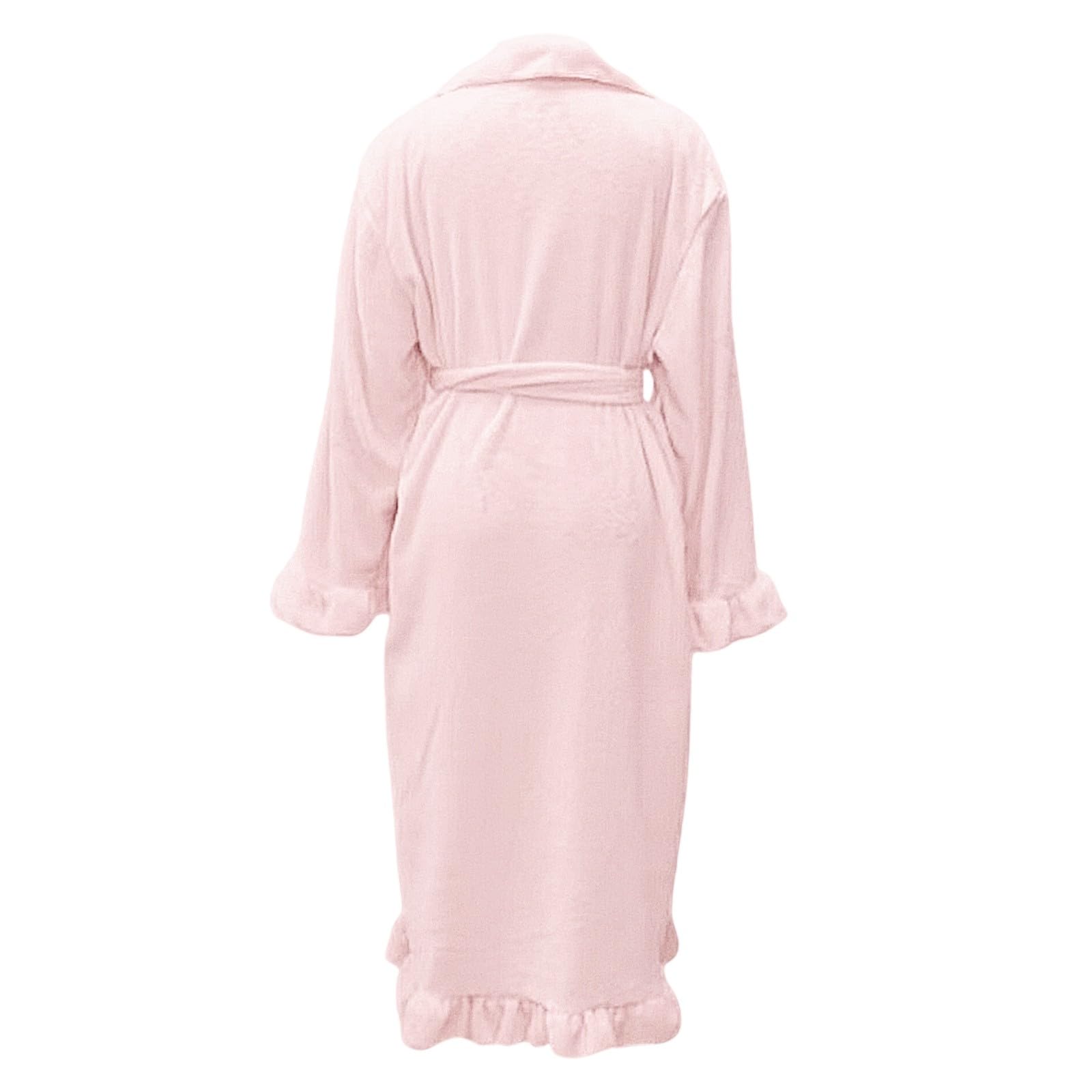 Generisch Damen Einfarbiger Flanell-Bademantel Langärmelig Thermo Loungewear Kimono Hausmantel für Komfort Elegante Winterbekleidung mit Kragen Gürtel Taschen