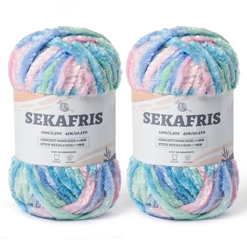 Image of Chenille Velvet Soft Yarn Candyfloss 2 Pack