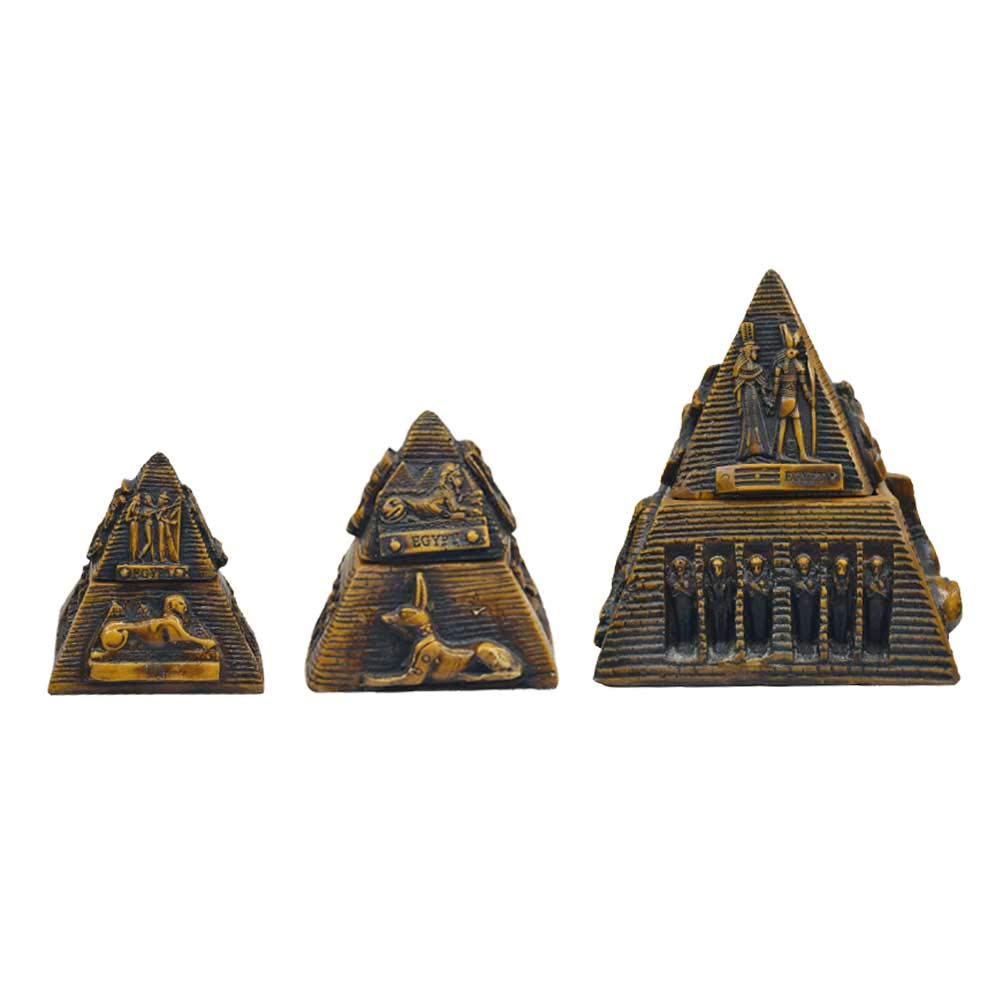 Horus Artesanía de Egipto Pyramid of Giza - Set of Three Pyramid Handmade in Egypt Mixed Natural and Artificial Stone Brown