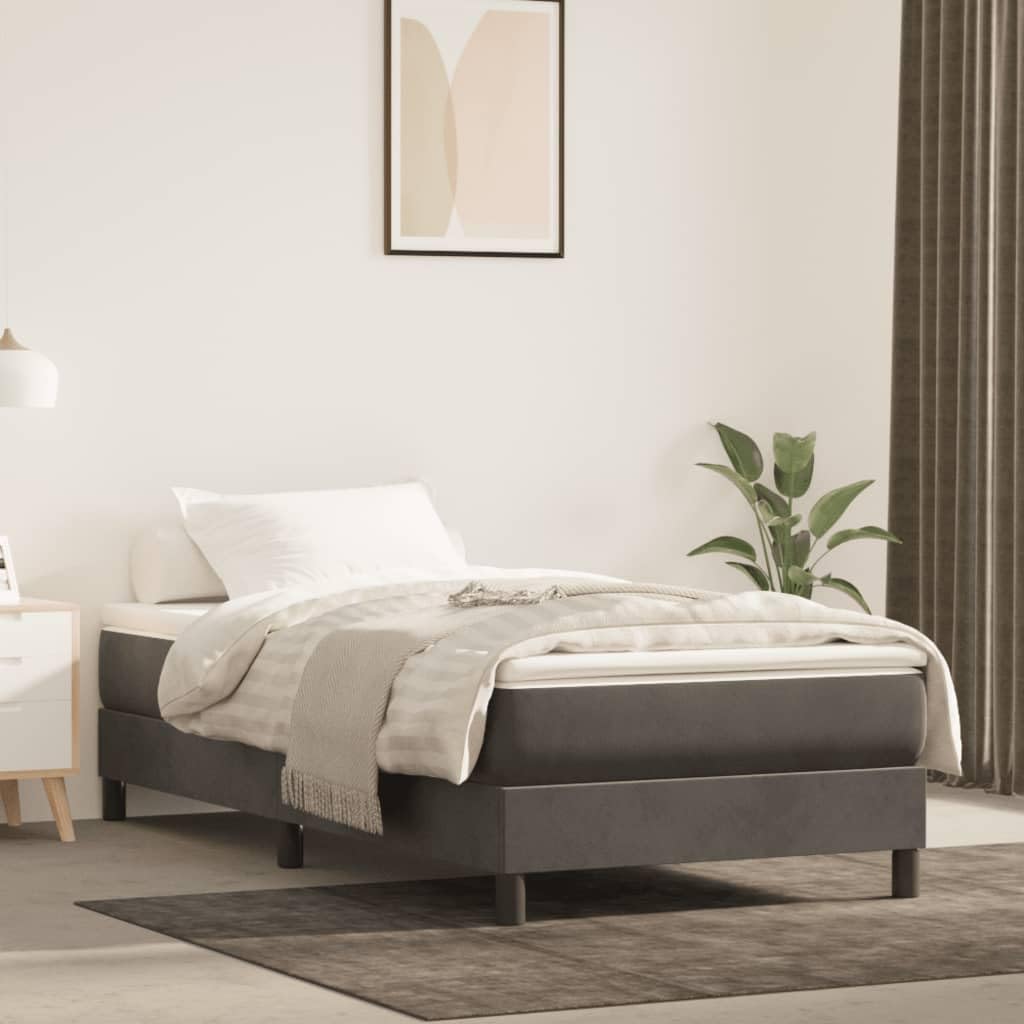 Colchón de muelles ensacados de color gris oscuro, 90 x 190 x 20 cm, terciopelo, ergonómico y transpirable para cama individual, núcleo de muelles y espuma fría, confort en la espalda y