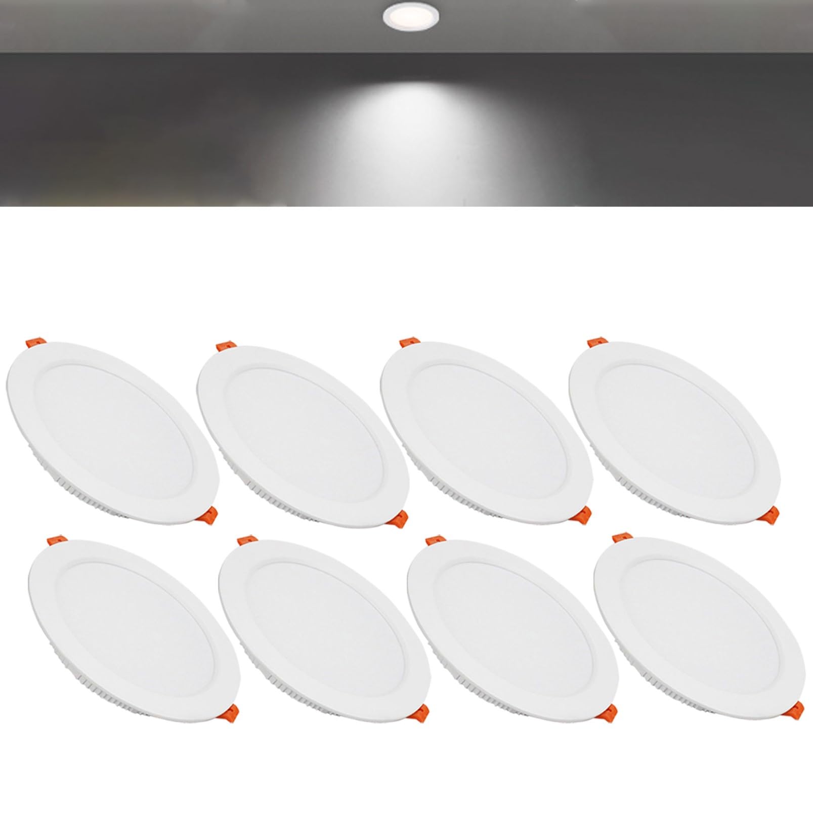 TTiiLoe 18W Round LED Recessed Ceiling Spotlights, 6000K Cold White Ultra Slim Panel Ceiling Light, Cut Φ150-160mm, AC110-240V Downlights for Hallway Stairwell Showroom, 8 Pack