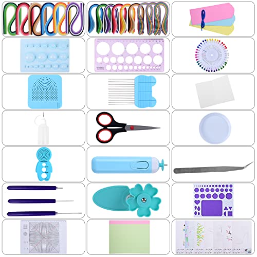 Yurroad PQ-D52 Quilling Kit With 1860 Paper Strips 39Cm/54Cm And Quilling Tools Like Quilling Pen Slotted Tool Paper Rolling Electric Pen Template Board Quilling Diy Tool Grid Guide Paper Design Drawings Scissors thumb #1