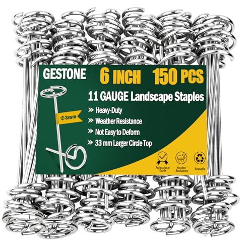 GESTONE 150 PCS Landscape Fabric Staples Pins,Heavy Duty Circle Top