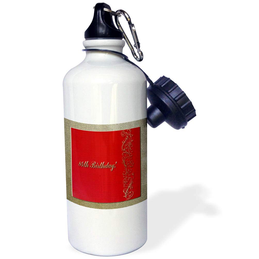 3dRose 84th Birthday Red and Gold Design Sports Water Bottle 21 oz White