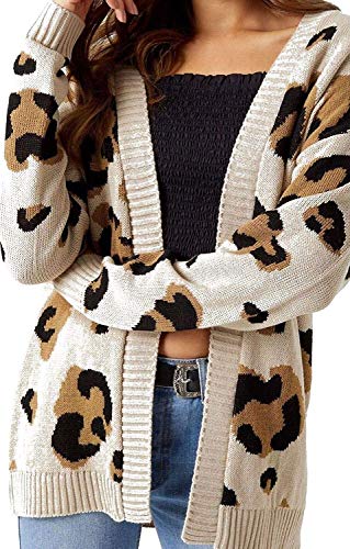 GirlzWalk ® Ladies Leopard Print Boyfriend Cardigan Women Animal Knitted Open Jumper Top (Leopard Print Beige, ML/UK 12-14)
