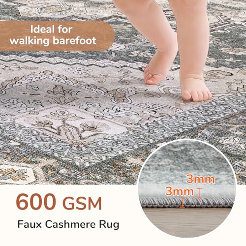 OPPODREAM Soft Entryway Rug 2x10, 2x10 Rug Runner, Washable Hallways Carpet 2 x 10 with Non Slip Backing, Low-Pile Bedside Carpet 2 x 10, Long, Faux Cashmere, Greenish Grey