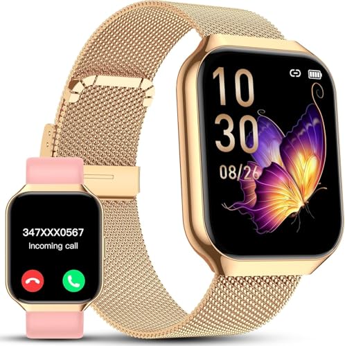 TAPPODO Smart Watches for Women, 1.91″HD Fitness Watch with Bluetooth Calling, Health Tracker for Sleep/Heart Rate/SpO2, 120+ Sports, 200+ Dials, IP68 Waterproof, Smart Watch for Android iOS (Gold)