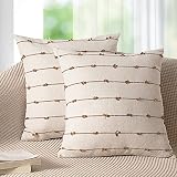 Boho Throw Pillow Covers 18x18 Set of 2 Modern Farmhouse Decorative Cushion Case Tufted Natural Line