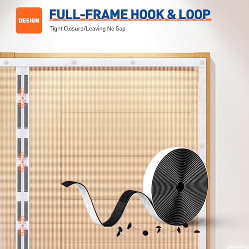Image of MAGZO Screen Door Magnetic Fits Door Size 48 inchx 80 inch, Hands-Free Mesh White | 50 inch x 81 inch Magnetic Screen Door Mesh & Windproof Fastener, Pet Friendly Entry Door Screen Magnetic Closure