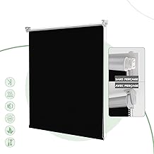 HOMEDEMO Store Enrouleur Occultant Isolant Thermique Opaque, Rideau, Fixation avec ou sans Perçage, 80 x 170 cm (Largeur du Tissu 76 cm), Noir