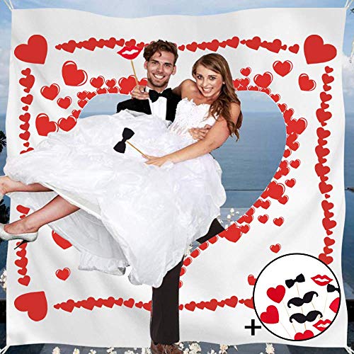 Faburo Hochzeitsherz zum Ausschneiden Brautpaar Hochzeitsspiel Hochzeitsgeschenk für Brautpaar mit 10pcs Foto Dekoration(2m x 1.7m)