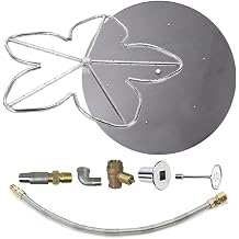 HPC Penta Match Lit Fire Pit Burner Kit with 30-Inch Stainless Steel Burner and 36-Inch Round Flat Pan, Propane, Polished Chrome, with Flange, Key, Valve, Flex Line and Fittings